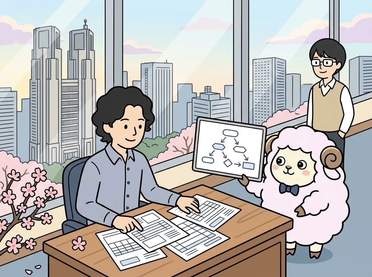 見積システムを自社開発する判断基準｜Excel・既製ツールで崩れる条件分岐の見極め方のイメージイラスト：見積SaaS・Excelは単価×数量型には向くが、仕様別原価・数量割引・取引先掛け率が重なると属人化しやすい。自社開発を検討する5つのチェック項目と、既製ツールを残したまま改善する選択肢を整理します。