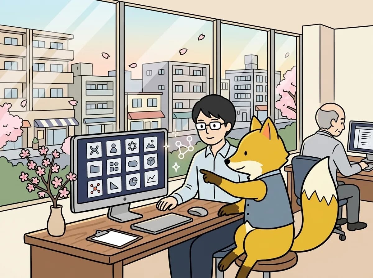 中小企業の小さなDX｜既存ツールとAIを業務単位で試す方法のイメージイラスト：小さなDXは、ツールを増やすことからではなく、1つの仕事の入力・判断・出力を整理するところから始められます。既存の設定やテンプレートで解決できる部分と、AIや開発が必要な部分を分けます。