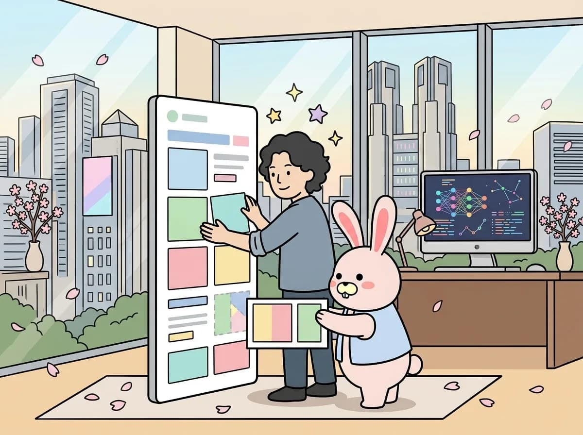 Next.js専門開発サービスのランディングページを刷新のイメージイラスト：株式会社ゼットリンカーのNext.js専門システム開発サービスのランディングページを全面刷新。予約管理・勤怠管理・AI組み込みWebシステムなどのPoC・MVP開発を、モダン技術スタックで高品質かつ高速に提供します。