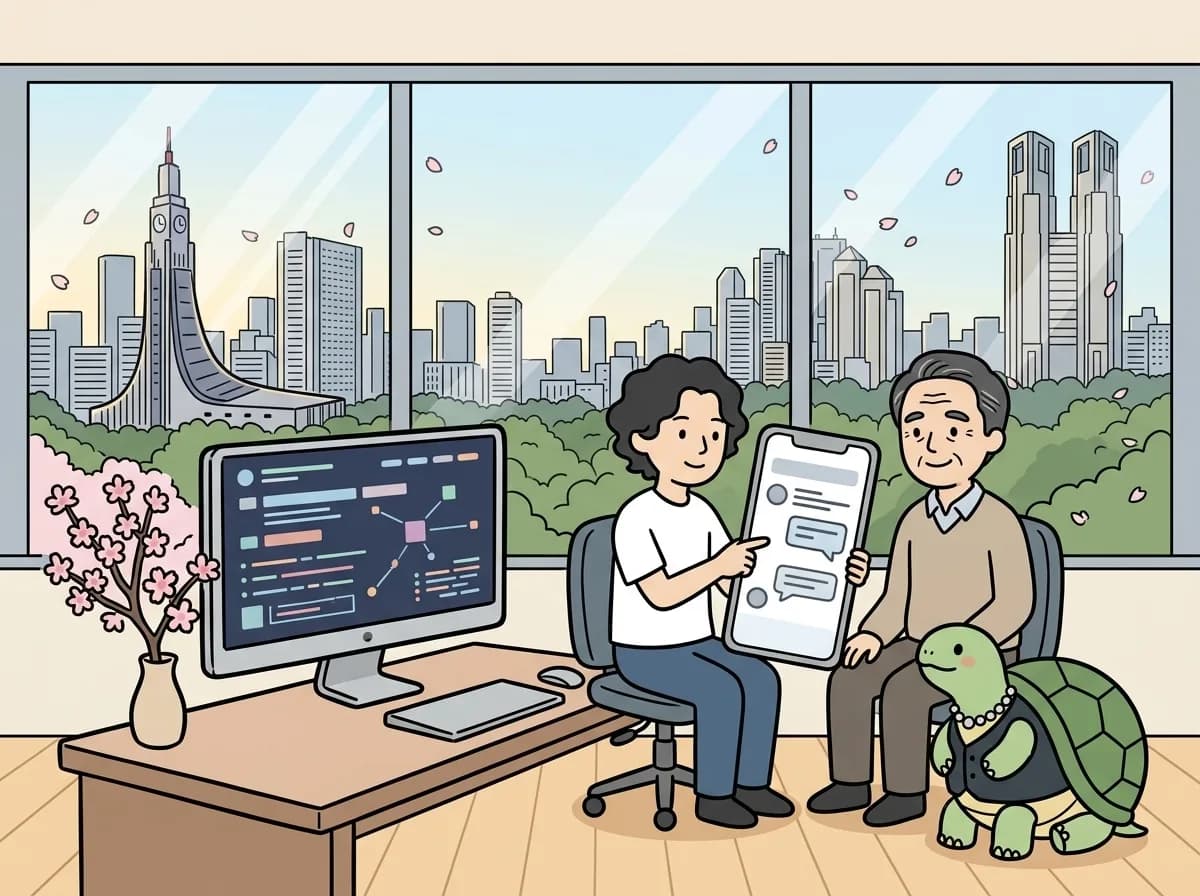 介護そっとねっとをリリースしましたのイメージイラスト：ぜっとらぼの自社プロダクト「介護そっとねっと」を正式リリース。介護する家族の気持ちにそっと寄り添うSNSコミュニティです。ひとりで抱えない介護へ、同じ立場の仲間とつながれる安心の場所を提供します。