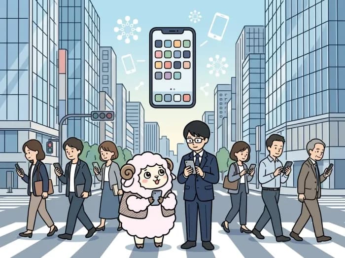 モバイルアプリ開発の様子を表すイラスト