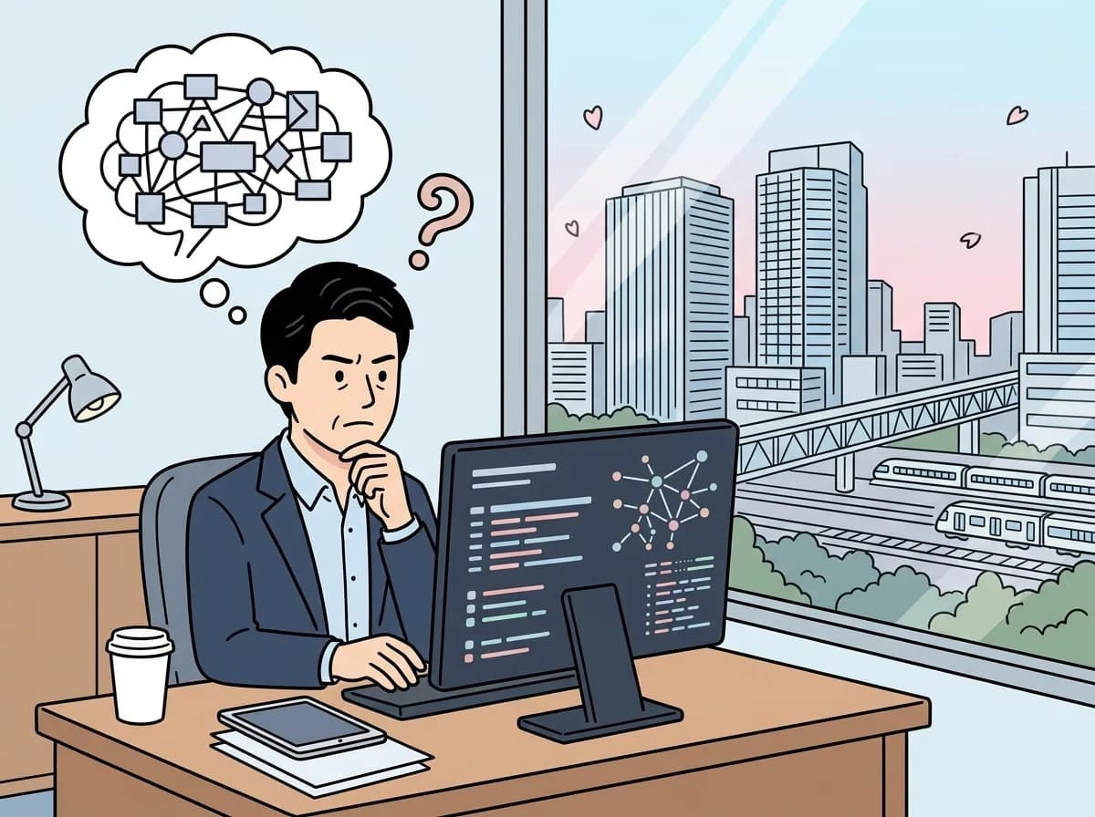 一人だけ立っている自分の姿を見て不安げに周りを見回している人物のイラスト