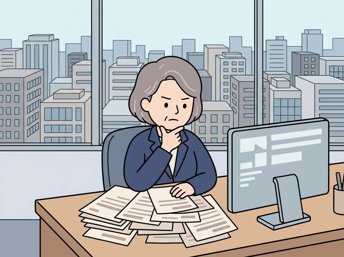 積み上がっていく請求書の束を前に頭を抱えている人物のイラスト