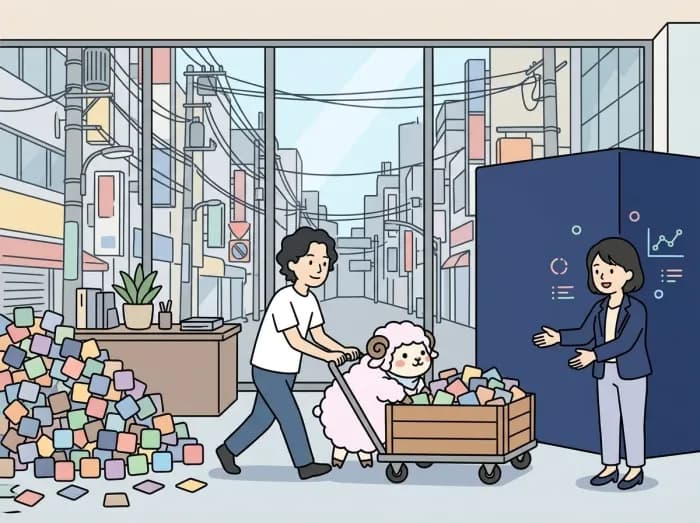 既存ツールのデータを新しい業務システムへ移すイラスト