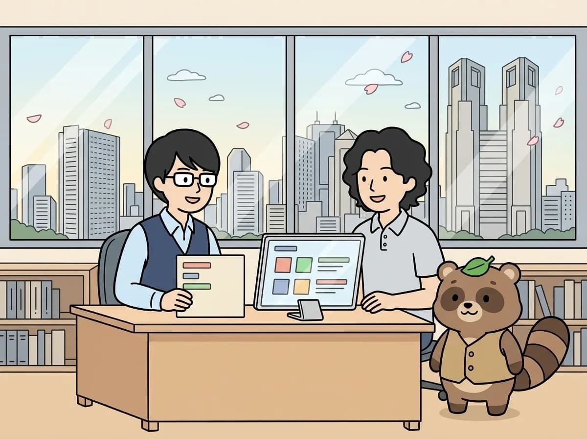 士業ドットコム 開発・本番運用のイメージイラスト：四葉不動産様から開発を受託した士業マッチングサイト「士業ドットコム」をMVPから本番リリースまで開発。全国の税理士・行政書士・社労士・弁護士に27分野で直接相談できるプラットフォームをNext.js + Supabase + Vercel構成で構築。
