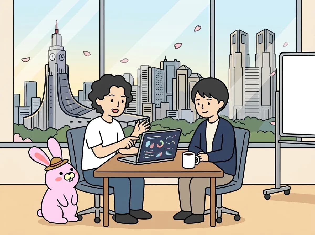 人材会社向け IT研修・技術メンターのイメージイラスト：人材会社のエンジニア育成を目的としたIT研修と技術メンタリングを実施。Next.js + Supabase + Vercelをベースにハンズオン形式で支援。