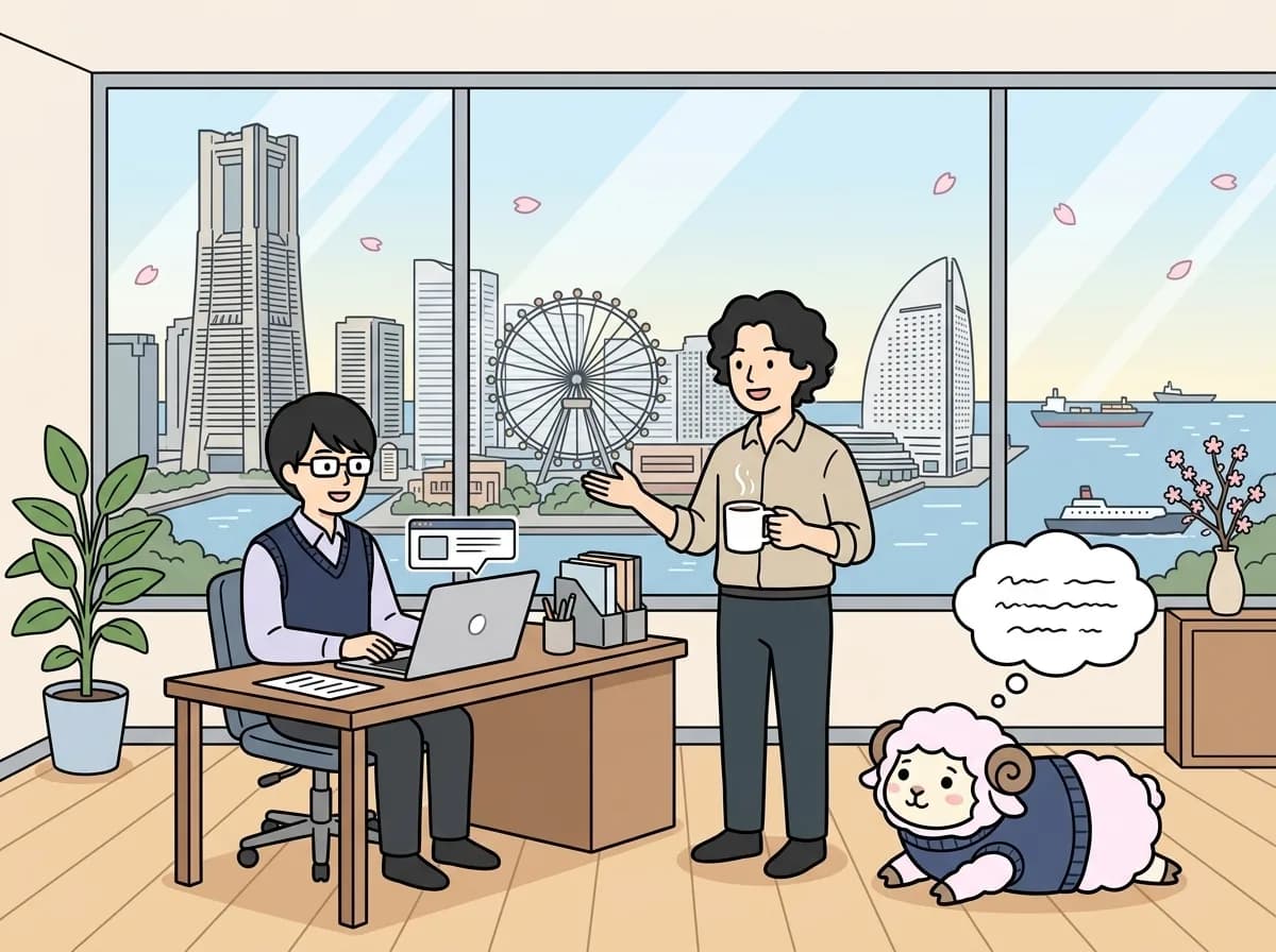 オフィスで気軽に相談を受け付けるゼットリンカーのメンバーのイラスト