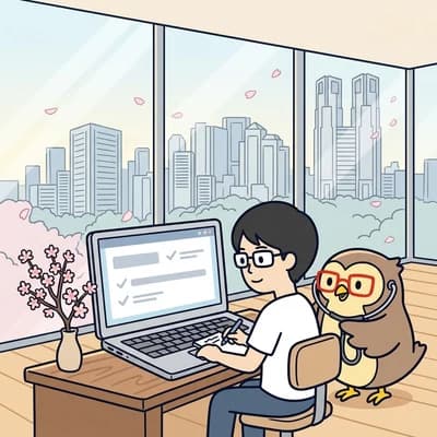 コードと構成を診断する点検の様子のイラスト