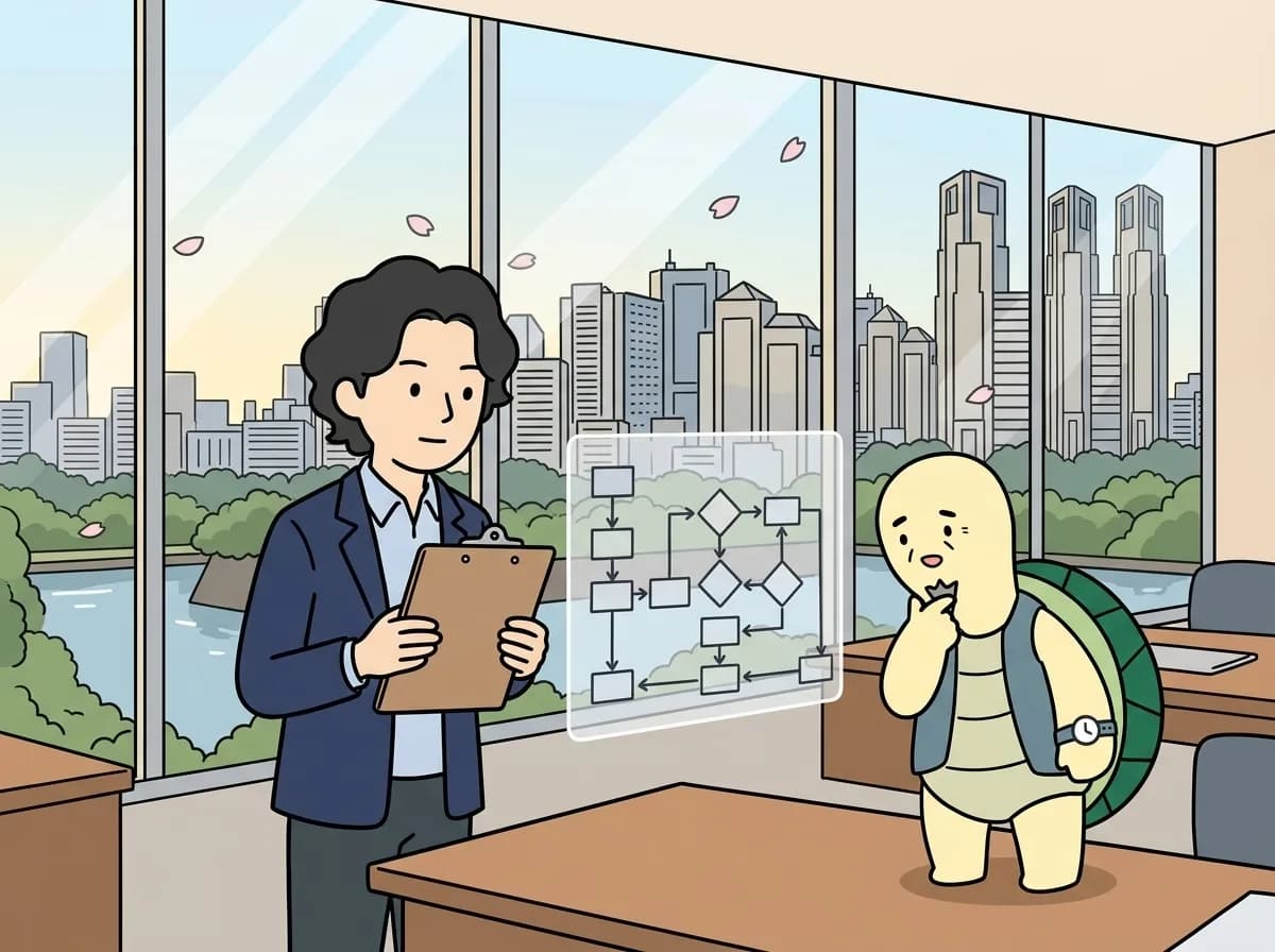 「AI導入の設計」のイメージイラスト:業務のどこにAIを使うかという上流設計から、PoCの本番化まで一緒に考えます。