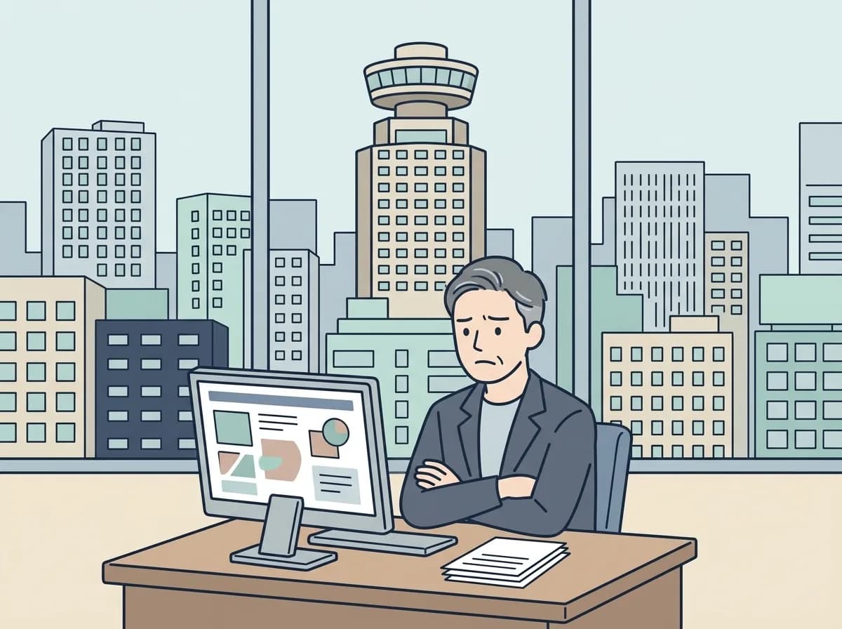 見当違いな回答が表示されたモニターを前にがっかりした表情をしている人物のイラスト